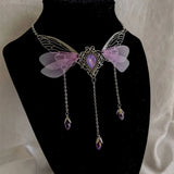 Enchanted Faerie Queen Necklace Wing Charm Goth Necklaces Y2K Jewelry
