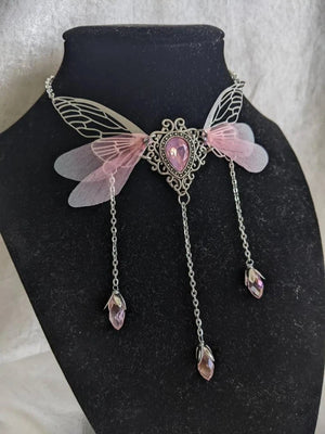 Enchanted Faerie Queen Necklace Wing Charm Goth Necklaces Y2K Jewelry