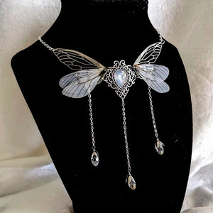 Enchanted Faerie Queen Necklace Wing Charm Goth Necklaces Y2K Jewelry