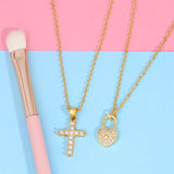 Diamond Cross Necklace Love Lock Pendant