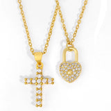 Diamond Cross Necklace Love Lock Pendant