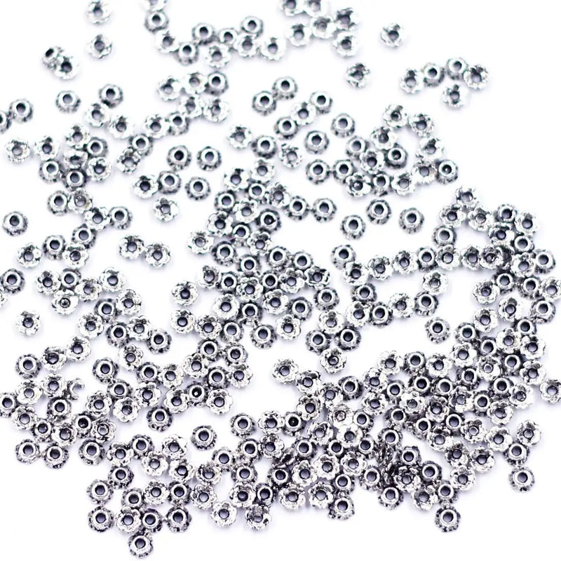 500Pcs Flower Shape Metal Beads Cap 4-5mm Jewelry Findings Charms Silver Tone
