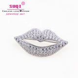 Crystal Rhinestone Lips Brooches Pins for Women