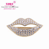 Crystal Rhinestone Lips Brooches Pins for Women