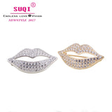 Crystal Rhinestone Lips Brooches Pins for Women