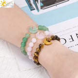 Energy Natural Stone Bracelet Star Moon Charm Bangle Amethysts Pink Quartz T019