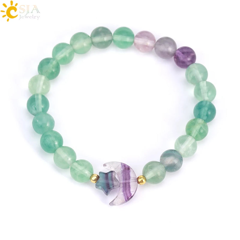 Energy Natural Stone Bracelet Star Moon Charm Bangle Amethysts Pink Quartz T019