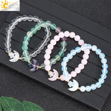 Energy Natural Stone Bracelet Star Moon Charm Bangle Amethysts Pink Quartz T019
