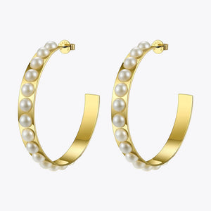 Stainless Steel Big Pearl Hoop Earrings for Women