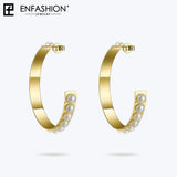 Stainless Steel Big Pearl Hoop Earrings for Women
