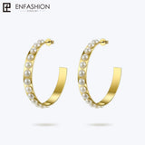 Stainless Steel Big Pearl Hoop Earrings for Women