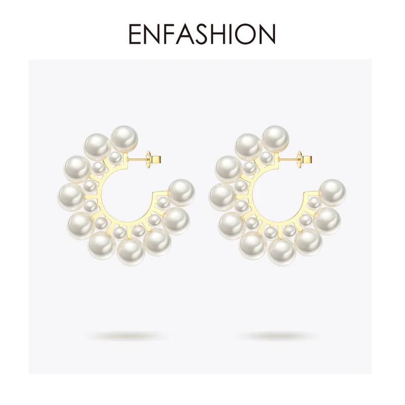 Pearl Hoop Earrings For Women Round Earring Big Circle Hoops Earings Jewelry