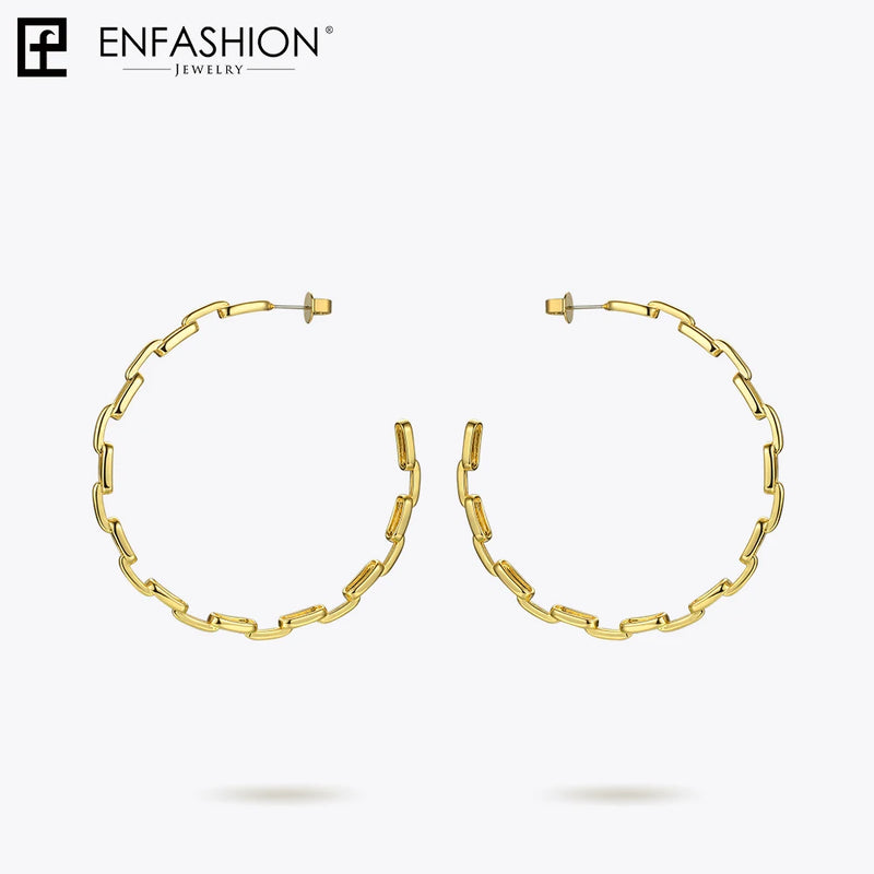 Pure Form Link Chain Hoop Earrings Big Circle Hoops Earings EF1083
