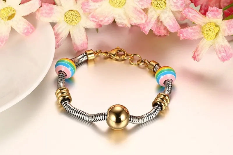 LGBT Rainbow Ball Charm Bracelet Stainless Steel