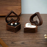 Wooden Heart Shape Ring Storage Box Engagement Jewelry Display Holder