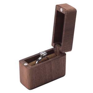 Walnut Wooden Engagement Ring Box with Magnet Cover