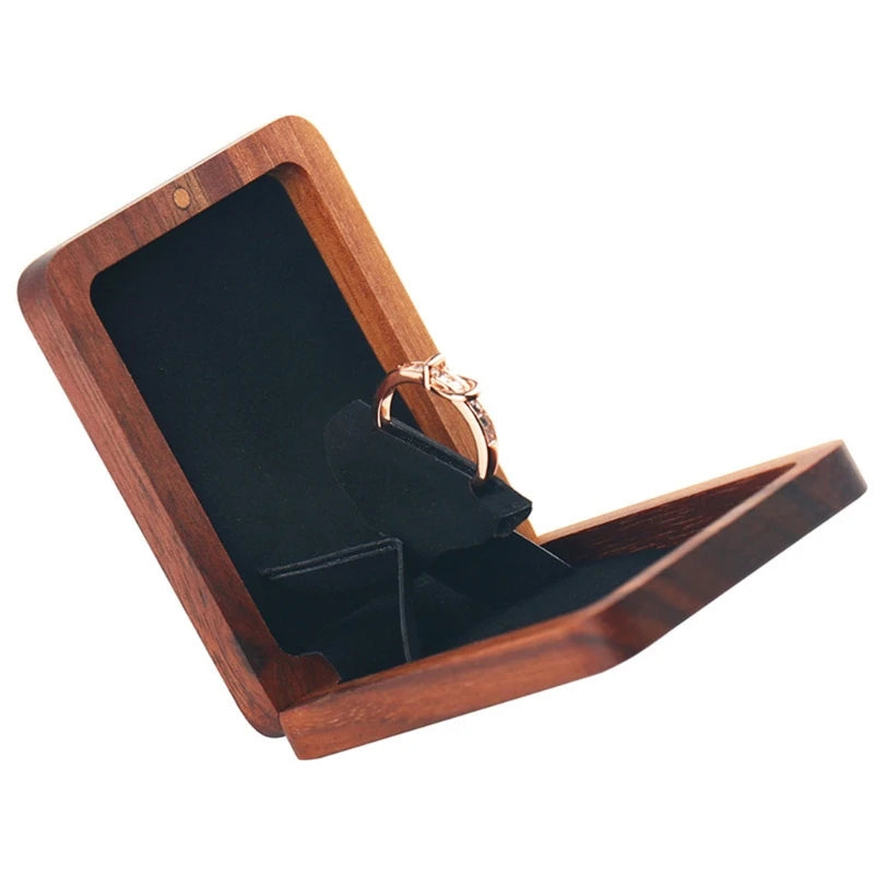 Rotating Wooden Engagement Ring Box with Magnetic Closure