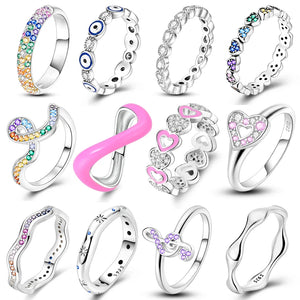 925 Sterling Silver Pink Heart Zircon Ring Romantic Wedding Jewelry