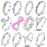 925 Sterling Silver Pink Heart Zircon Ring Romantic Wedding Jewelry