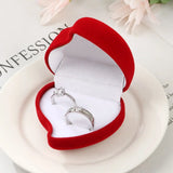 Heart Shape Red Rose Double Ring Storage Box Velvet Jewelry Box