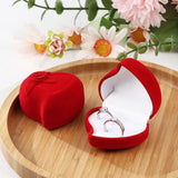 Heart Shape Red Rose Double Ring Storage Box Velvet Jewelry Box