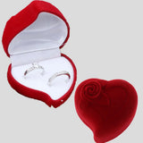 Heart Shape Red Rose Double Ring Storage Box Velvet Jewelry Box