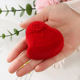 Heart Shape Red Rose Double Ring Storage Box Velvet Jewelry Box