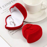 Heart Shape Red Rose Double Ring Storage Box Velvet Jewelry Box