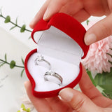 Heart Shape Red Rose Double Ring Storage Box Velvet Jewelry Box