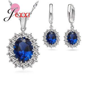 925 Silver CZ Pendant Necklace Earrings Set