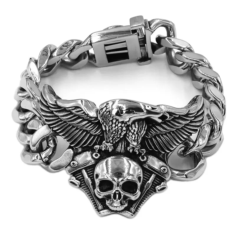 Skull Eagle Bracelet Titanium Jewelry Vintage Skull Biker Mens Bracelet