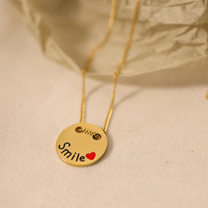 Letter Smile Peach Heart Necklace Stainless Steel