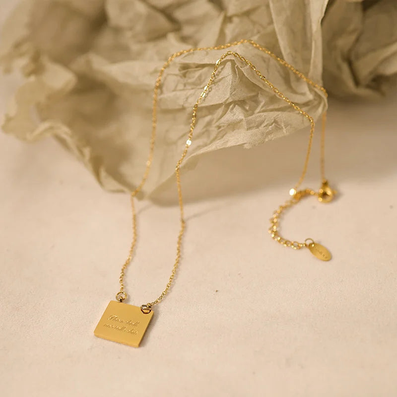 Minimalist Steel Color-Resistant Square Necklace, Autumn & Winter Grade
