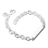 Engravable Bar Link Bracelet S925 Sterling Silver Women's DIY Jewelry
