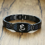 Engravable Dragon Scorpion Wolf Carbon Fiber Men ID Bracelet