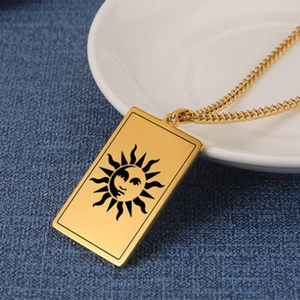 Engraved Image Plate Square Pendant Necklace Personalized Logo Nameplate