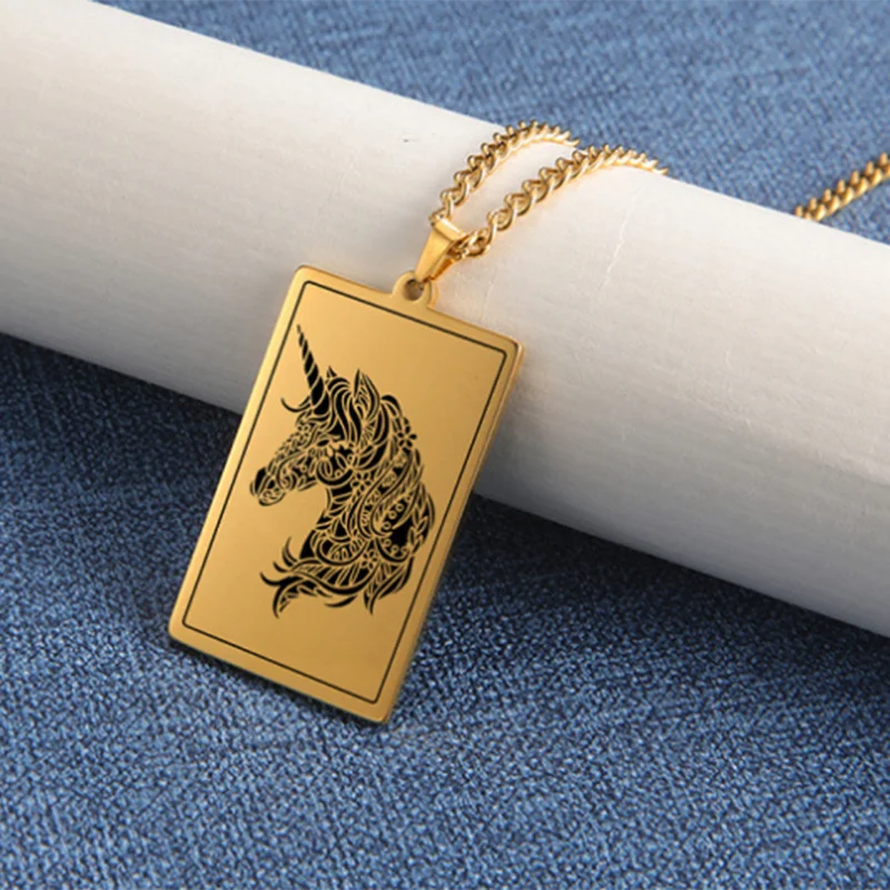 Engraved Image Plate Square Pendant Necklace Personalized Logo Nameplate