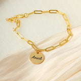 Personalized Name Quote Disc Bracelet S925 Solid Silver Chain Round Jewelry