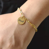 Personalized Name Quote Disc Bracelet S925 Solid Silver Chain Round Jewelry