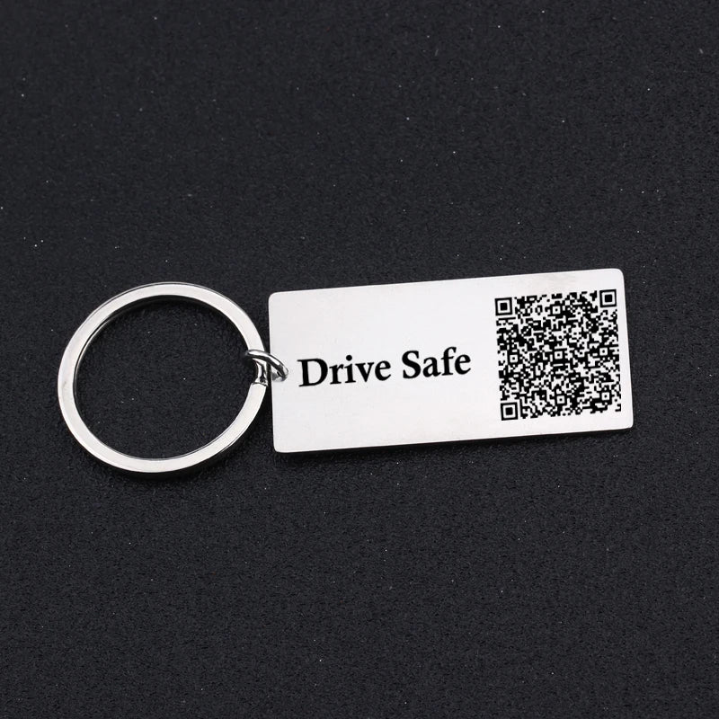 Personalized Drive Safe Keychain for Husband Dad, Custom Text QR Code Key Holder