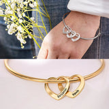 Family Name Heart Charm Bracelet, Personalized Steel Bangle