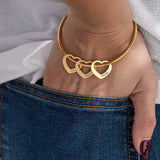 Family Name Heart Charm Bracelet, Personalized Steel Bangle