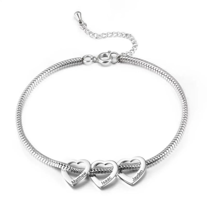 Personalized Heart Charms Bracelet with Family Names