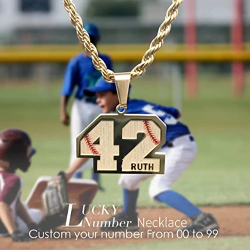 Personalized Softball Number Necklace with Name Engraving