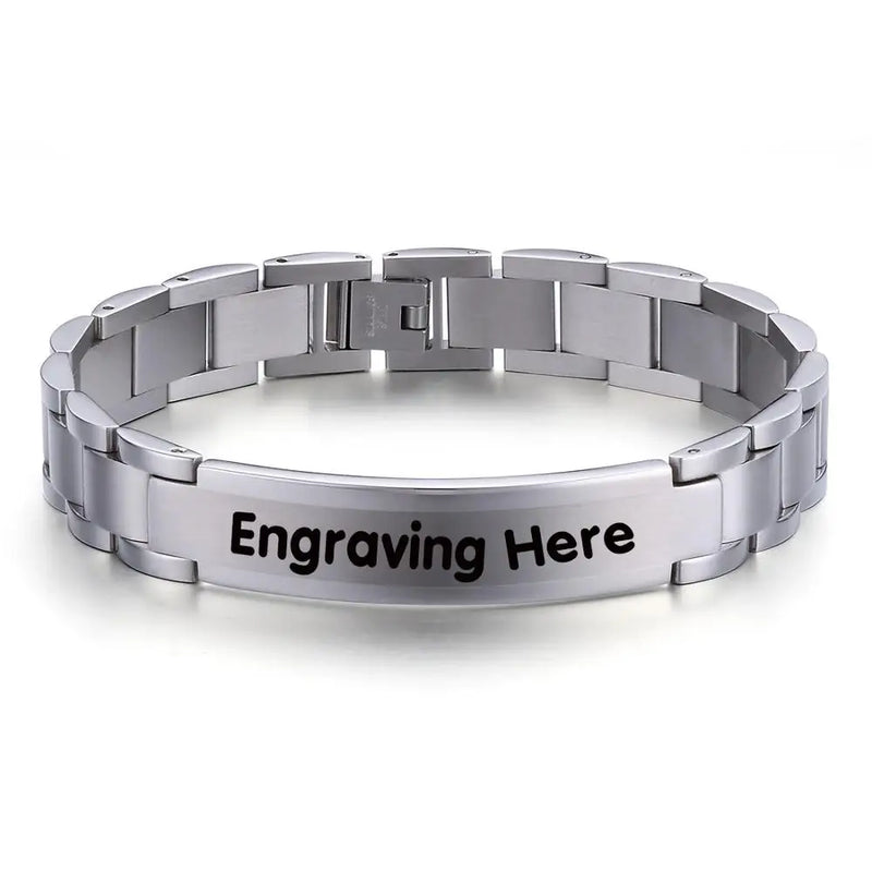 Personalized ID Bracelet for Men Stainless Steel Wristband Adjustable