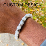 Personalized 10mm Natural Stone Bead Bracelet - Tiger Eyes Stone Stretch Bangle