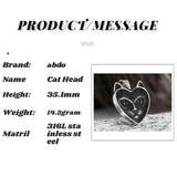 Stainless Steel Cat Head Pendant Necklace Vintage Animal Jewelry