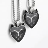 Stainless Steel Cat Head Pendant Necklace Vintage Animal Jewelry