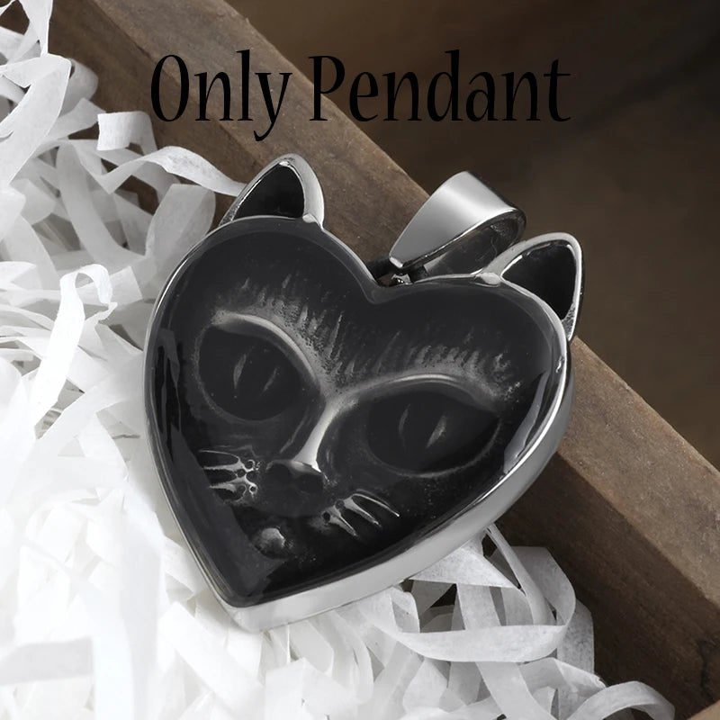 Stainless Steel Cat Head Pendant Necklace Vintage Animal Jewelry