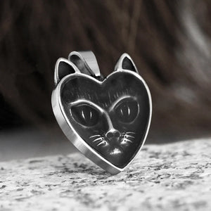 Stainless Steel Cat Head Pendant Necklace Vintage Animal Jewelry